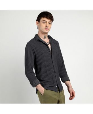 Men's Charcoal Grey Cube-Textured Shirt