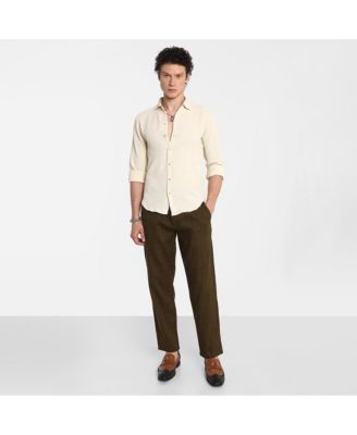 Men's Ivory White Weave-Textured Shirt