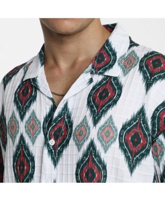 Men's Chalk White Ikkat Motif Oversized Shirt