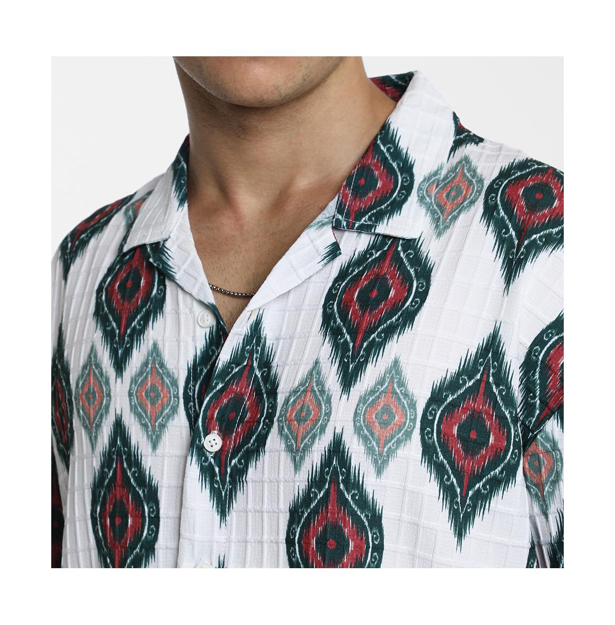 Campus Sutra Men's Chalk White Ikkat Motif Oversized Shirt