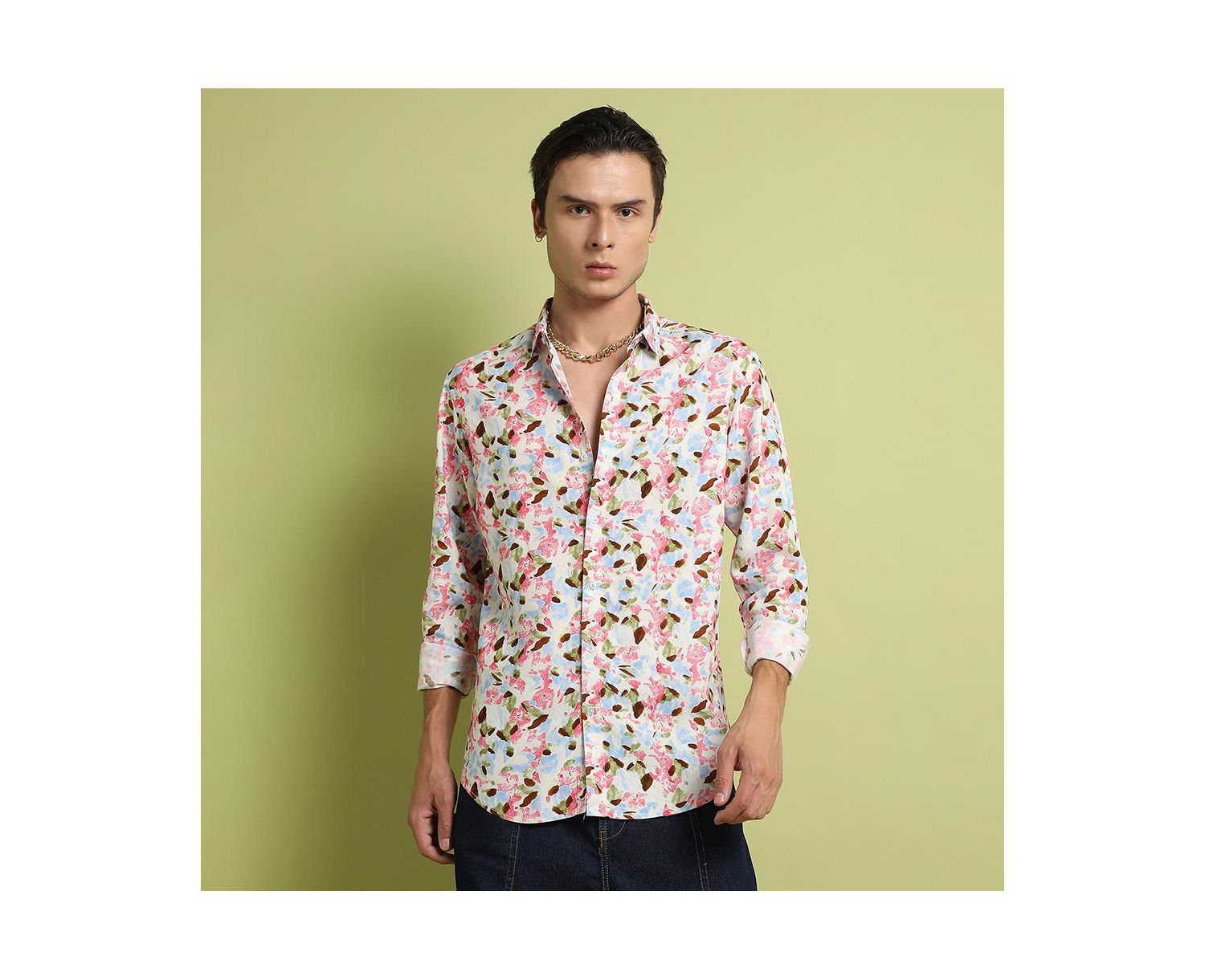 Men's Blue & Pink Leaf Strokes Shirt