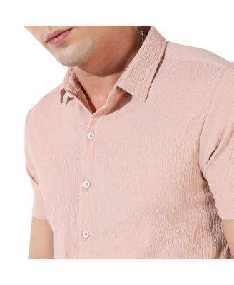 Men's Peach Textured Regular Fit Casual Shirt