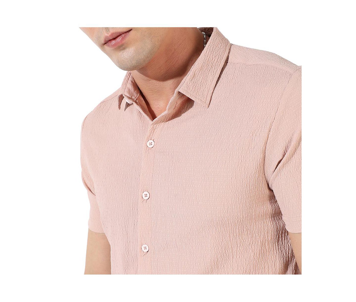 Мужская рубашка Cahoot Campus Sutra Peach Textured Regular Fit Casual, цвет: Розовый — фото 5