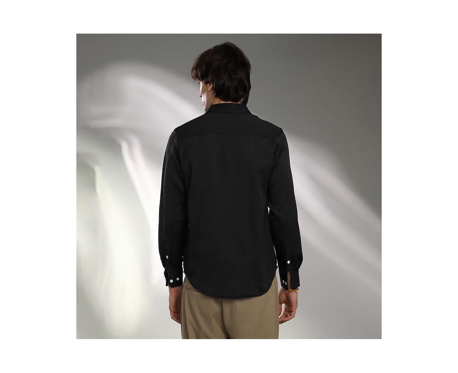 Men's Onyx Black Abstract-Textured Shirt