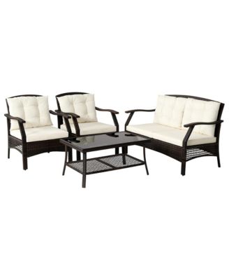 8PCS Rattan Patio Conversation Furniture Set Wicker Sofa Set w/ Waterproof Cover