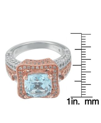 Suzy Levian Two-Tone Sterling Silver Cushion Cut Center Topaz Cocktail Paris Ring