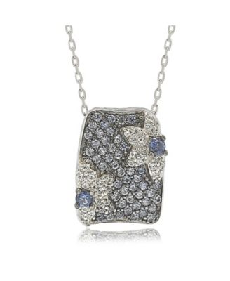 Suzy Levian New York Suzy Levian Sterling Silver Sapphire Created White Sapphire Pave Floral Pendant Necklace - Blue sapphire 209$