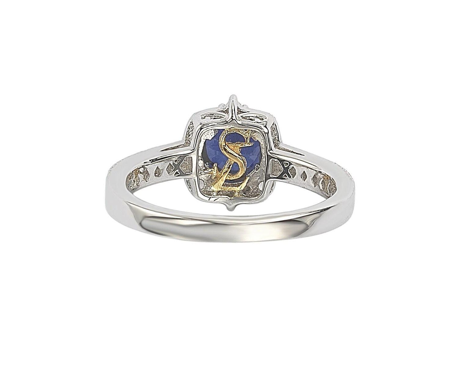 Suzy Levian Sterling Sapphire & Created Sapphire Eccentric Halo Center Stone Ring