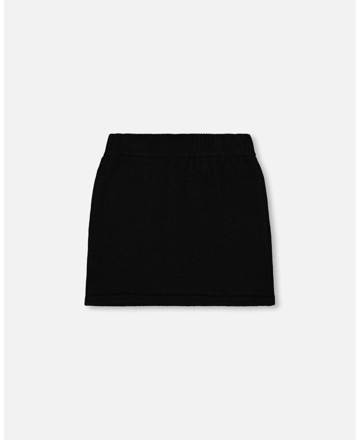 Deux par Girl Knitted Skirt Black with Bear Intarsia