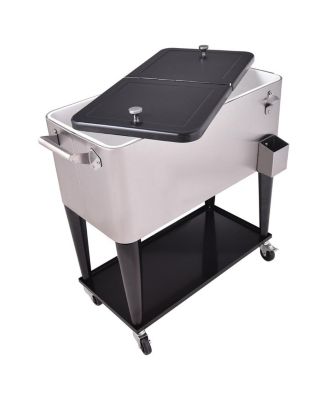 80 Quart Stainless Steel Patio Rolling Ice and Beverage Cooler