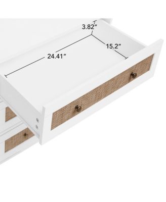 Tall Cabinet with 3 Drawers Rattan High Wardrobe Armoire