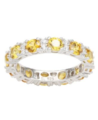 Suzy Levian Sterling Silver Sapphire & Created White Sapphire Round Cut Eternity Band Ring