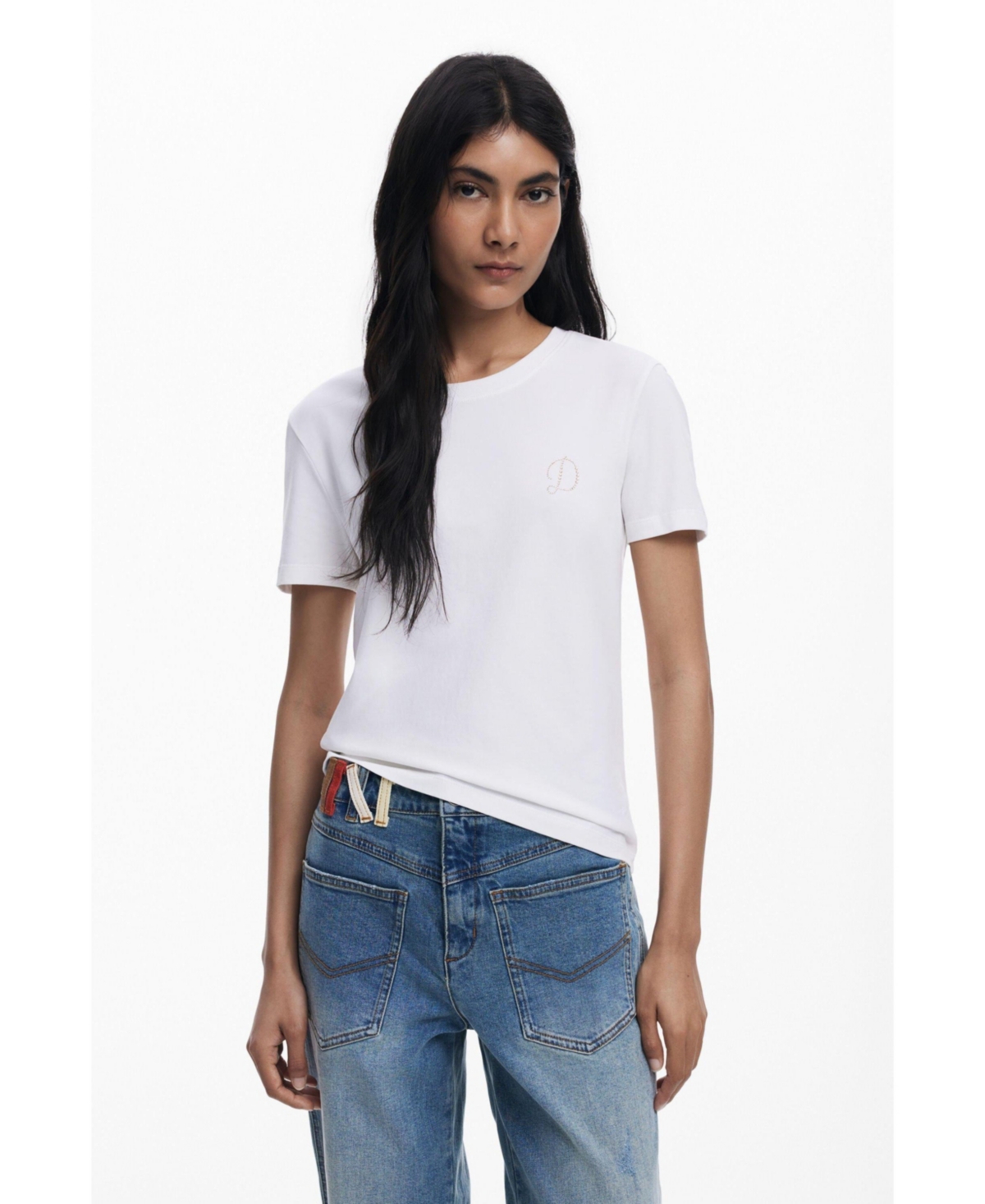 Desigual Women's "d" Strass T-shirt In White