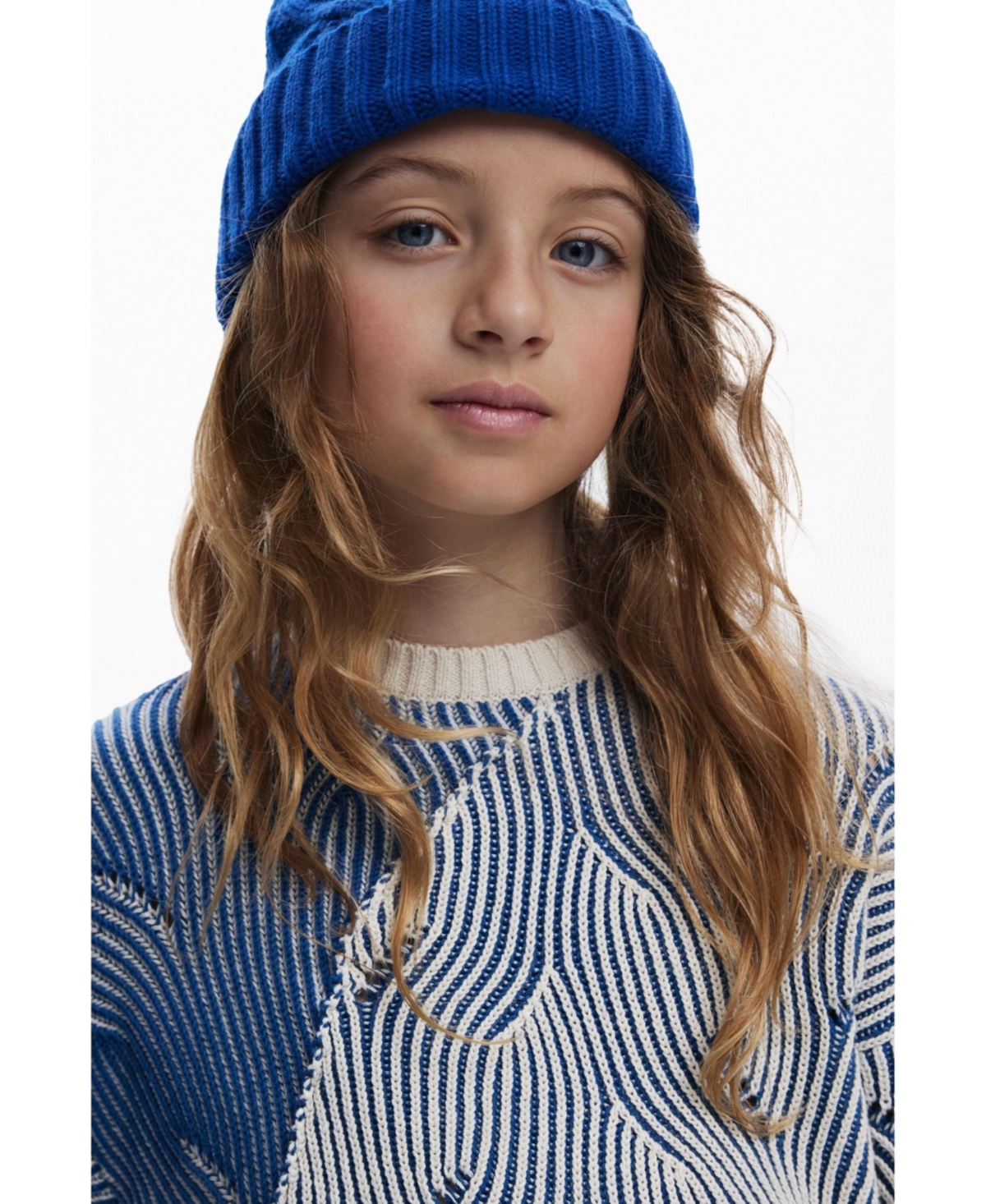 Desigual Girls's Textured Striped Sweater In Blue