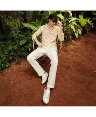 Men's Peach Orange Flora-Weave Shirt