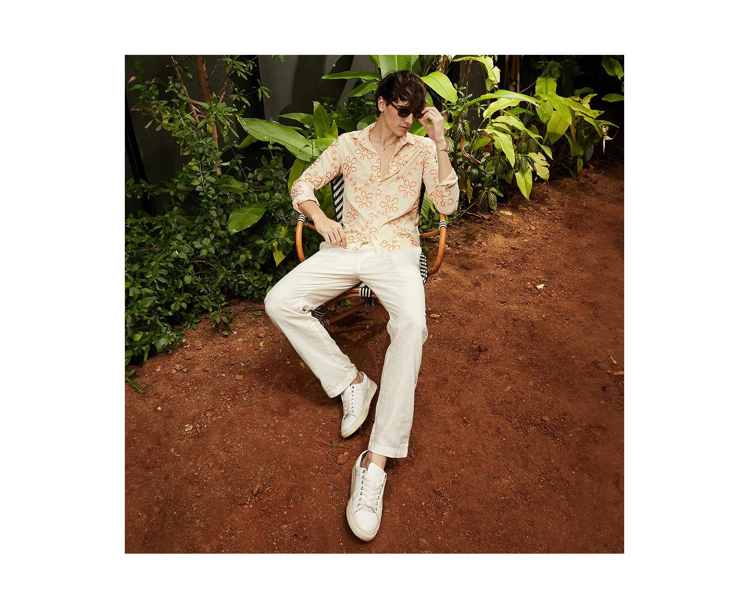 Men's Peach Orange Flora-Weave Shirt