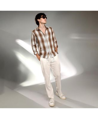 Men's Chocolate Brown & Cream White Ombre Buffalo Check Shirt