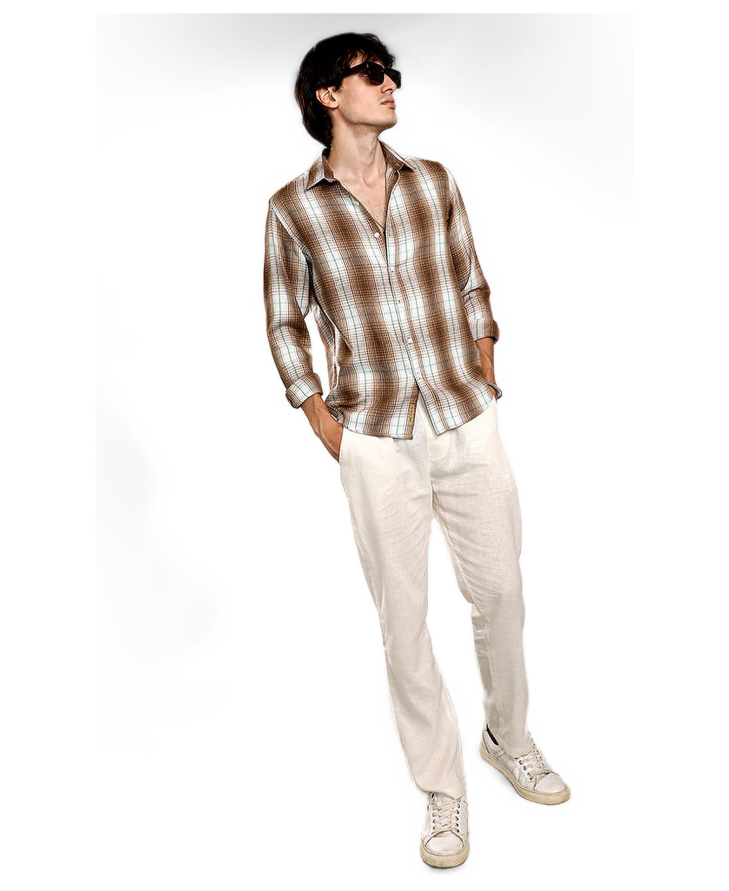Мужская рубашка Cahoot Campus Sutra Chocolate Brown & Cream White Ombre Buffalo Check, цвет: Коричневый — фото 4