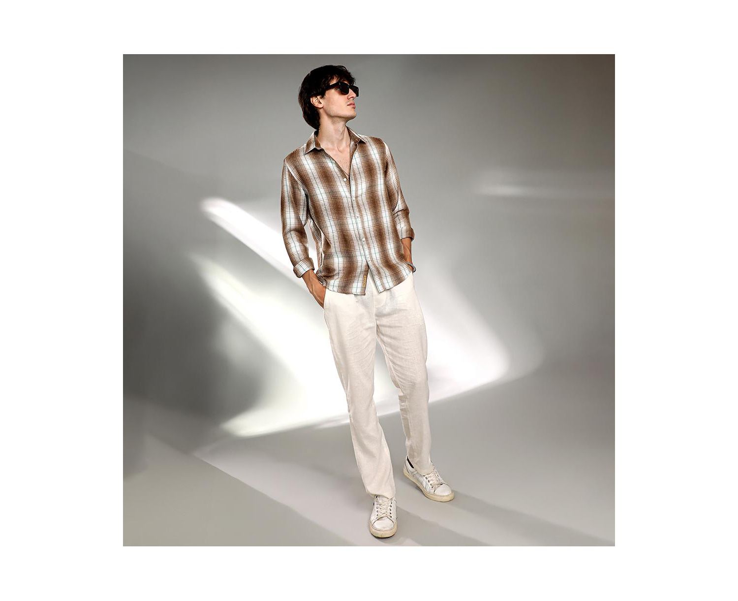 Men's Chocolate Brown & Cream White Ombre Buffalo Check Shirt