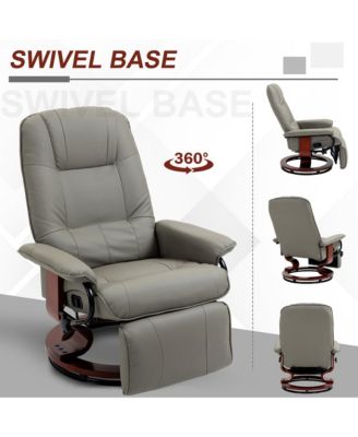 Faux Leather Manual Recliner with Swivel Wood Base Padded Armrest
