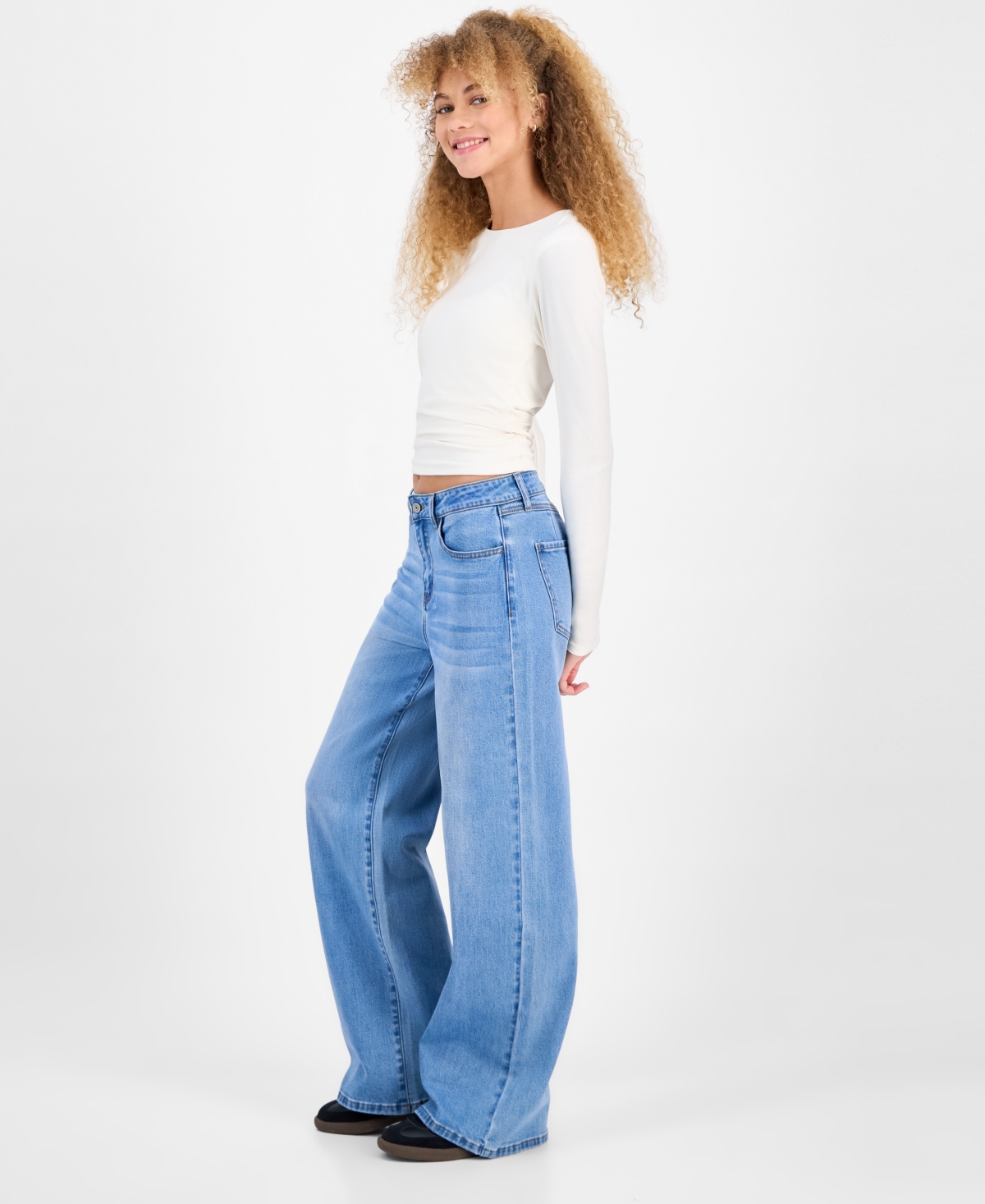 Indigo Rein Juniors' High-rise Curvy-fit Wide-leg Jeans In Blue