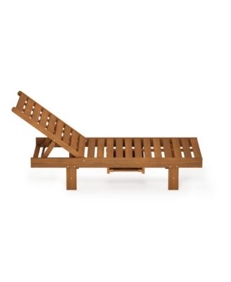 Outdoor Wood Sun Lounger with Adjustable Backrest and Tray, Natural Finish