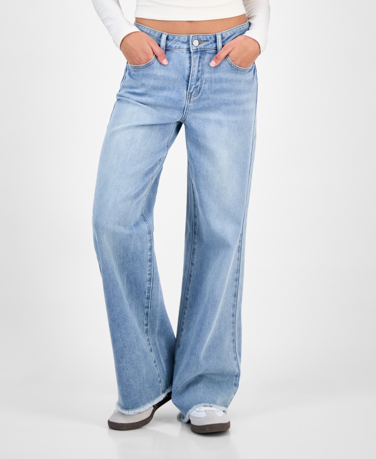 Indigo Rein Juniors' Mid-rise Wide-leg Jeans In Blue