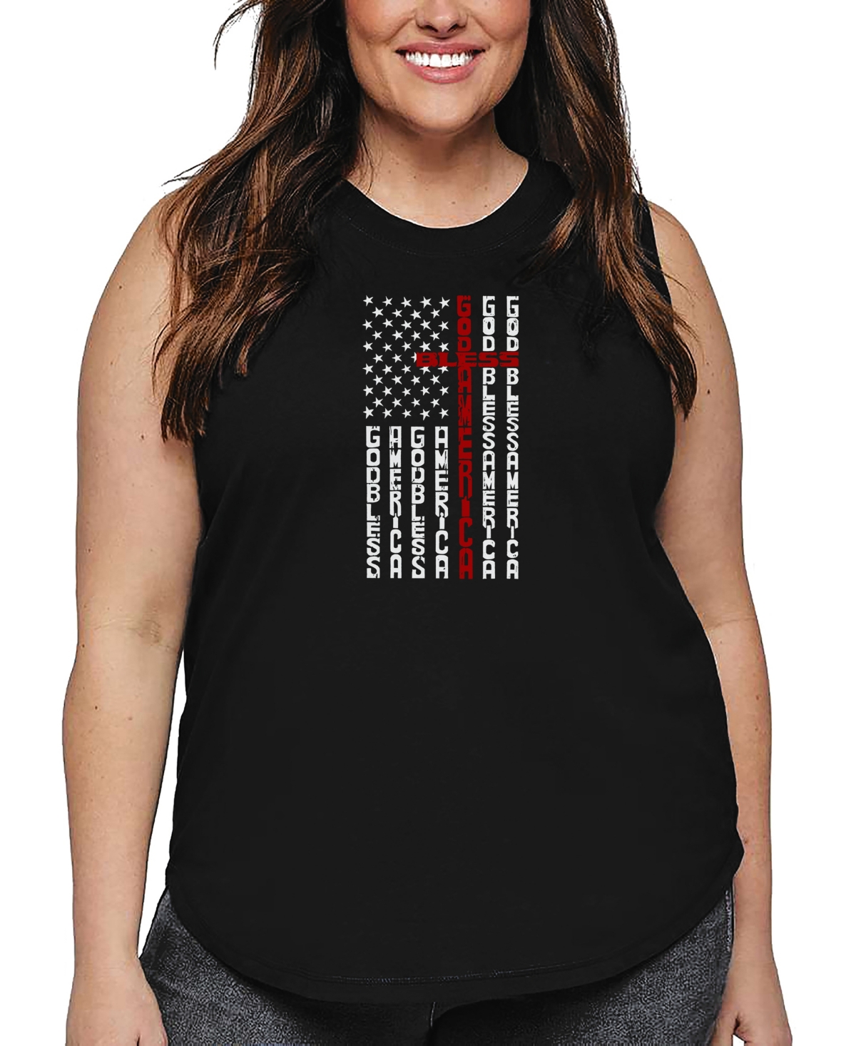 La Pop Art Plus Size Cross Flag Word Art Tank Top In Black