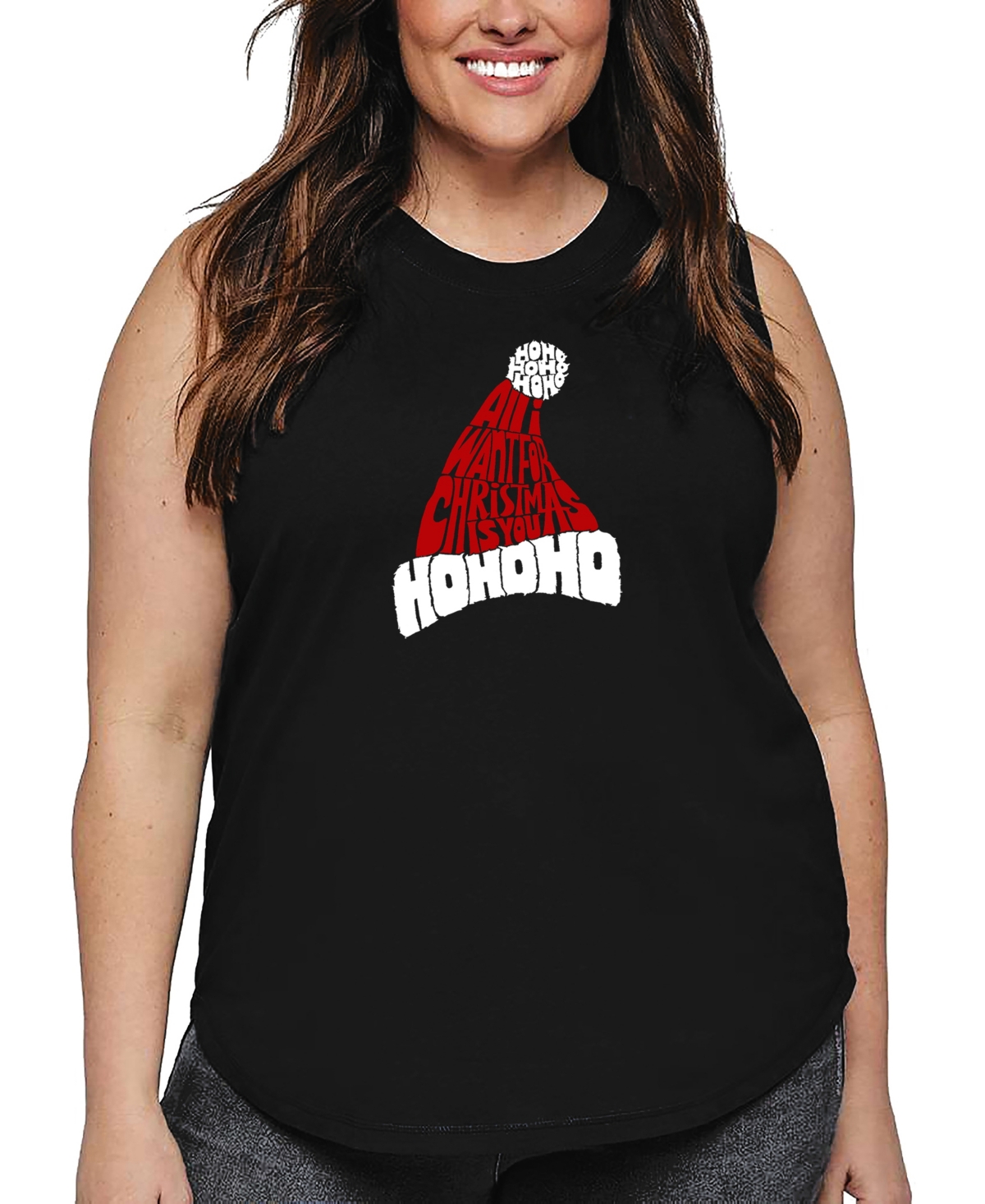 La Pop Art Plus Size All I Want For Christmas Is You Word Art Tank Top In Black