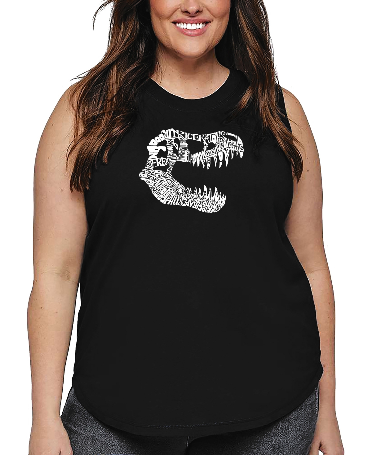 La Pop Art Plus Size Trex Word Art Tank Top In Black