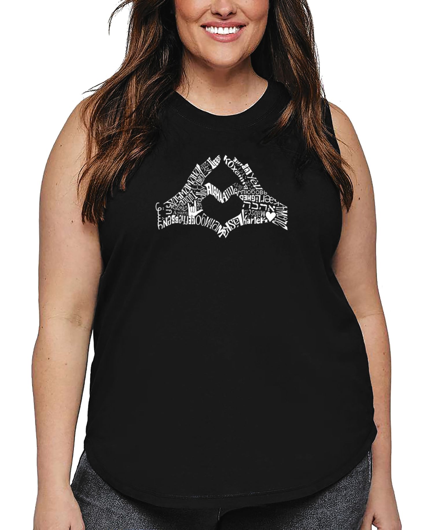 Plus Size Finger Heart Word Art Tank Top