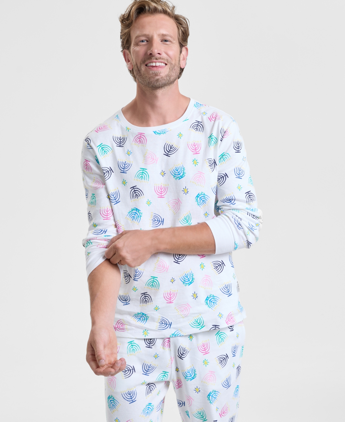 Holiday Lane Men's Multi Menorah Cotton Pajama Set, Macy's Exclusive