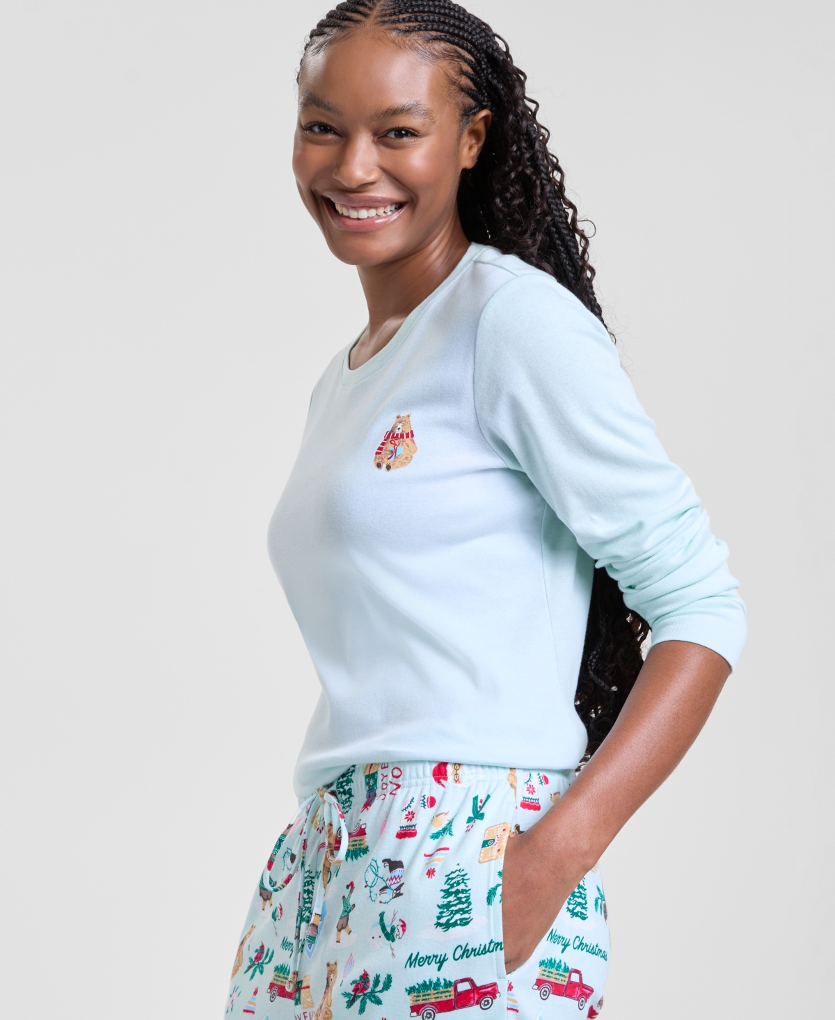 Holiday Lane Women's Winter Holiday Cotton Pajama Set, Macy's Exclusive In Blue