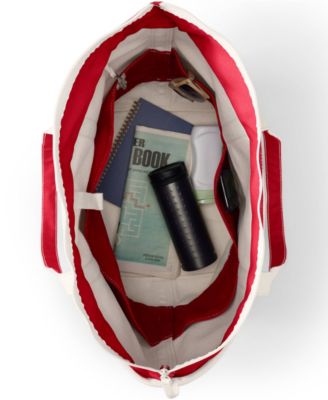 Large 5 Pocket Zip Top Long Handle Canvas Tote Bag