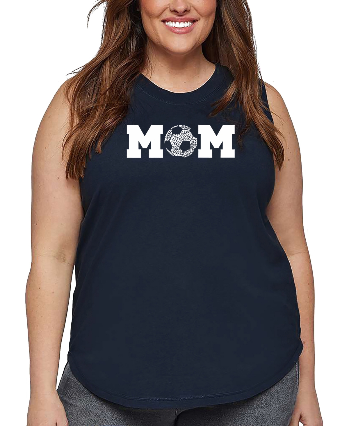 La Pop Art Plus Size Soccer Mom Word Art Tank Top In Blue