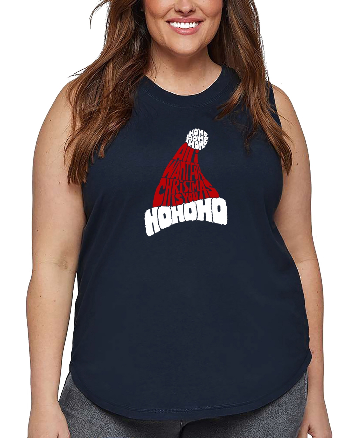 La Pop Art Plus Size All I Want For Christmas Is You Word Art Tank Top In Blue