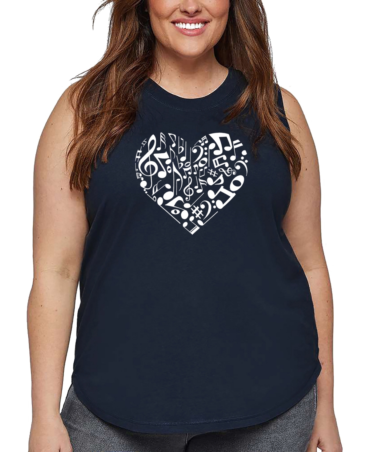 La Pop Art Plus Size Heart Notes Word Art Tank Top In Blue