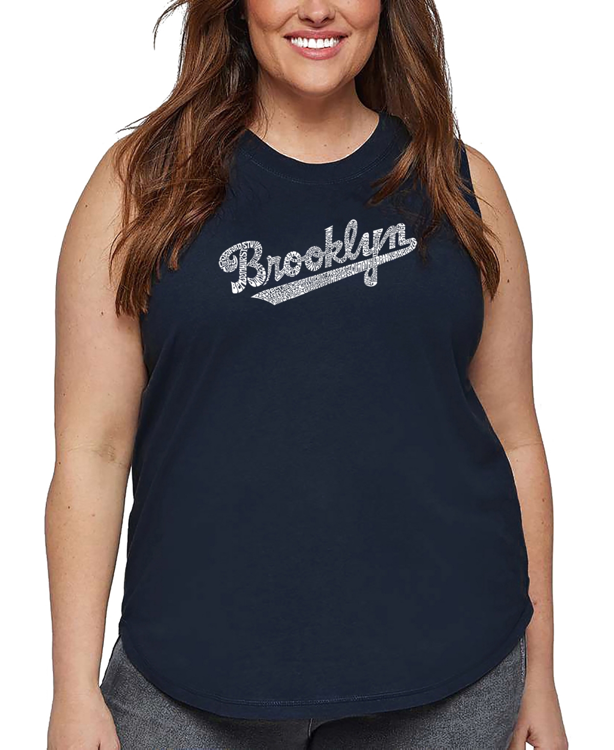 La Pop Art Plus Size Brooklyn Word Art Tank Top In Blue