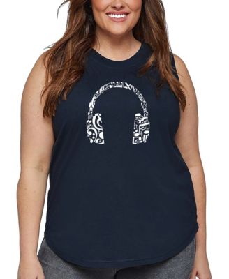 Plus Size Music Note Headphones Word Art Tank Top