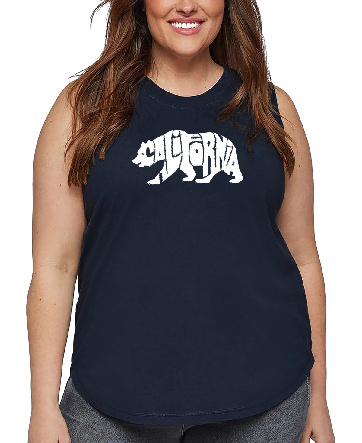 La Pop Art Pus Size California Bear Word Art Tank Top In Blue