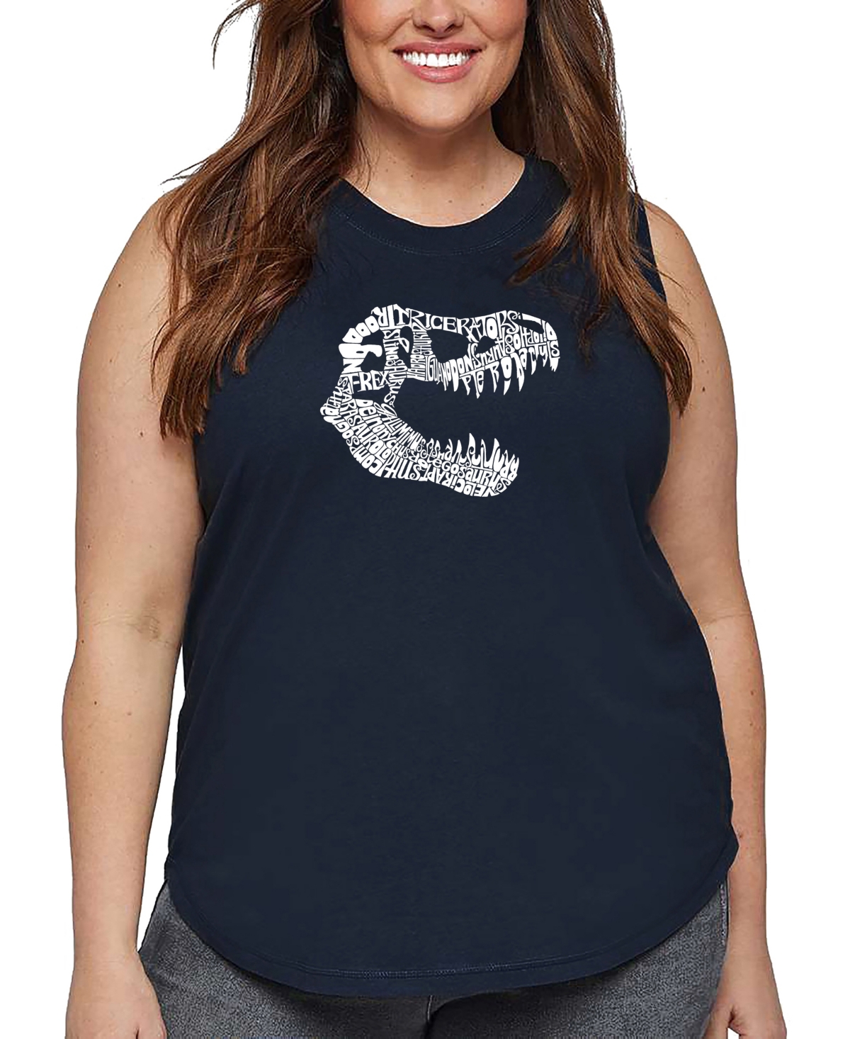 La Pop Art Plus Size Trex Word Art Tank Top In Blue
