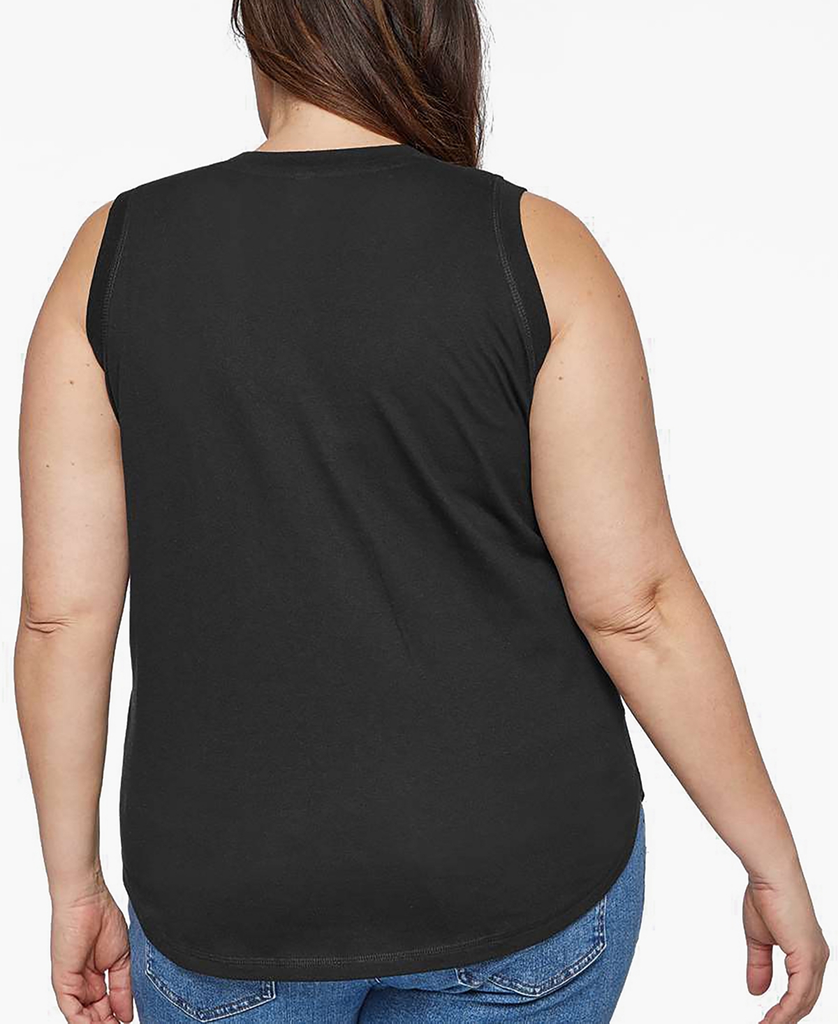 La Pop Art Plus Size Cat Face Word Art Tank Top In Black