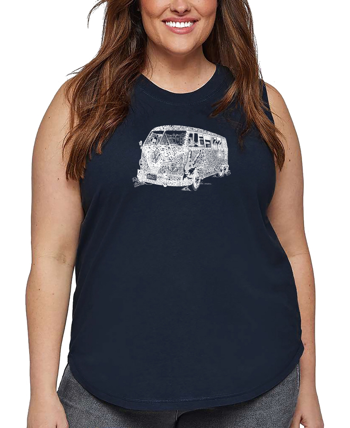 La Pop Art Plus Size 70's Music Word Art Tank Top In Blue