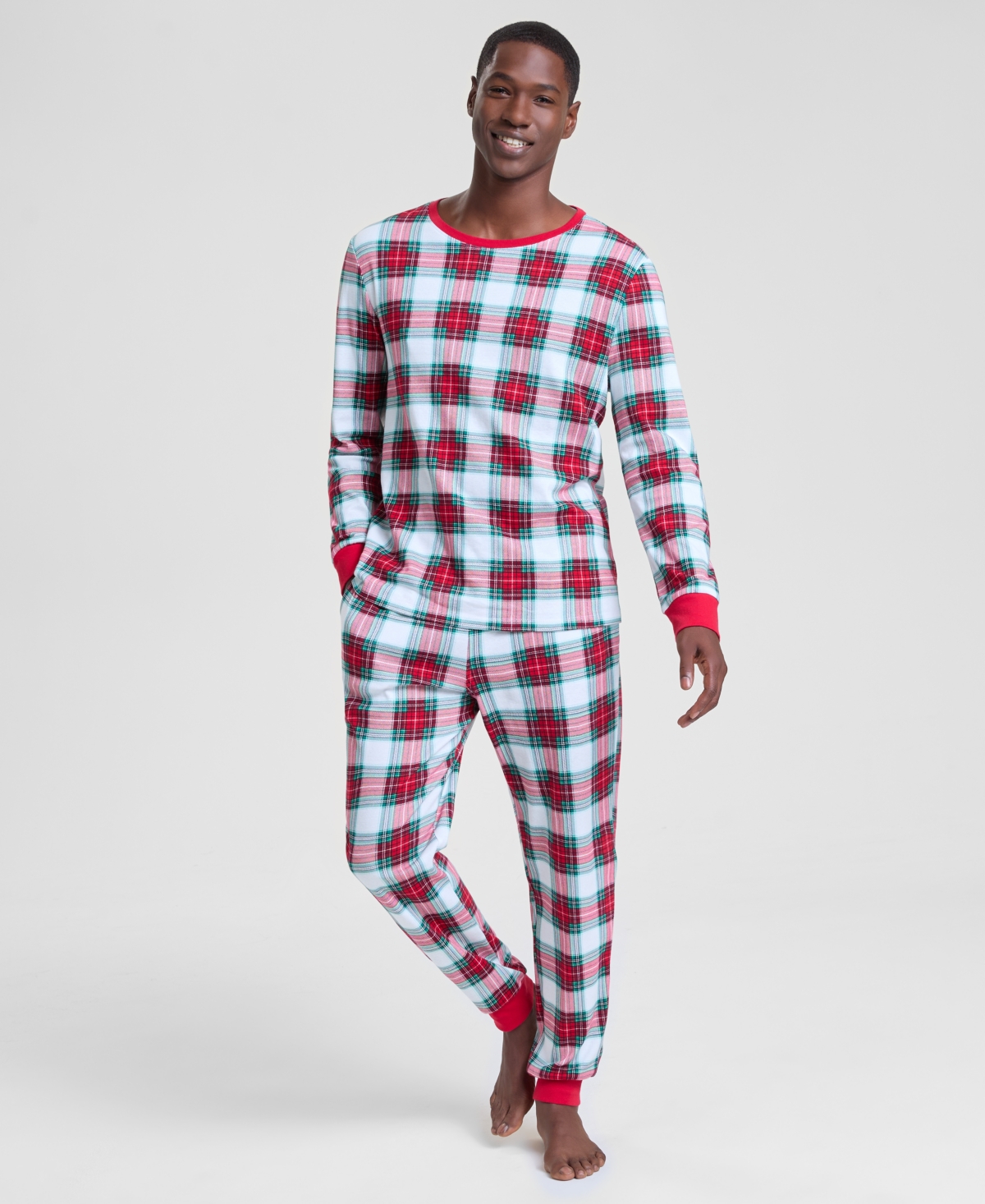 Holiday Lane's Men's Merry Plaid Crew Neck Matching Family Pajamas Set, Created for Macy's