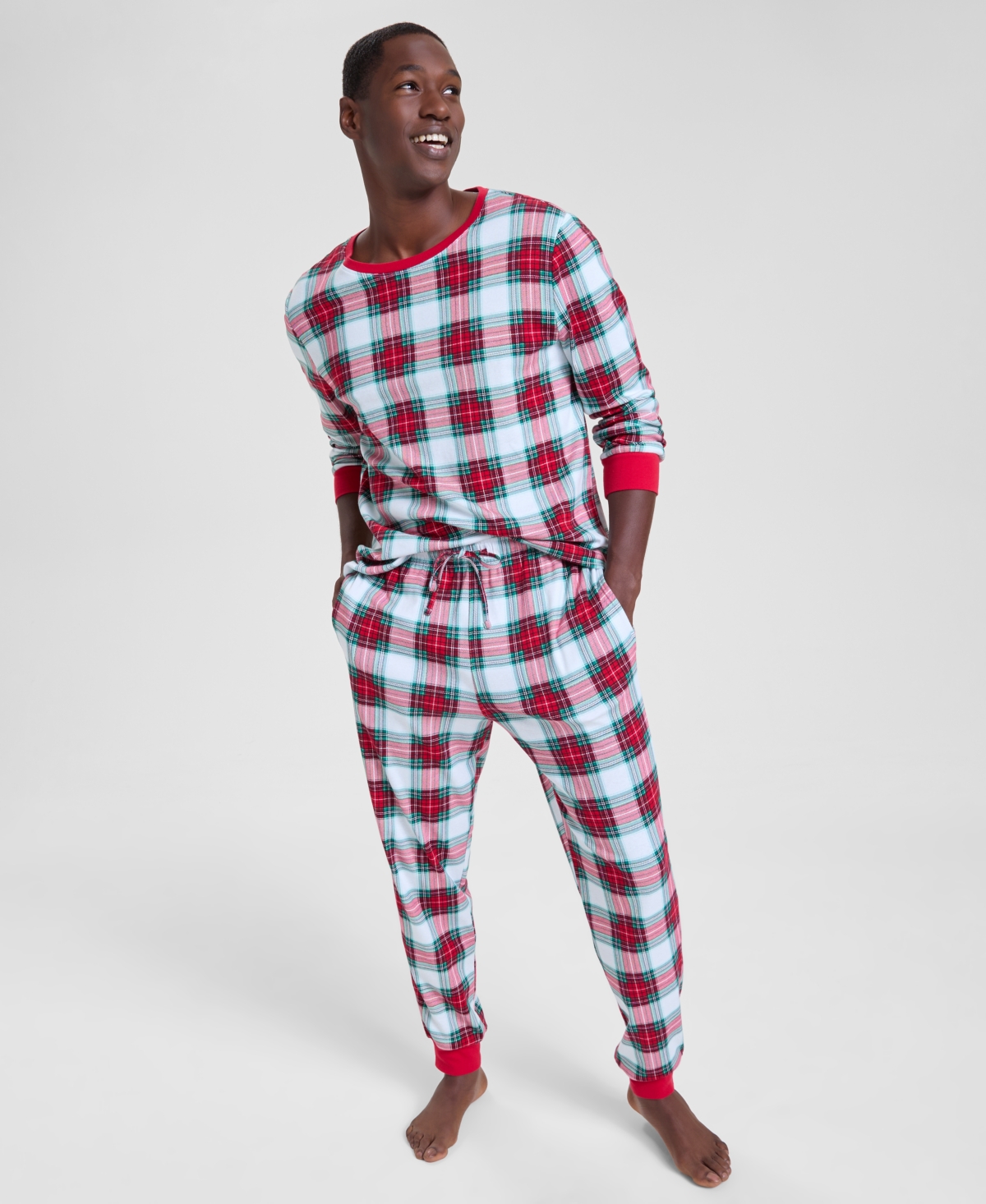 Holiday Lane 's Men's Merry Plaid Crew Neck Matching Family Pajamas Set, Created For Macy's In Multi