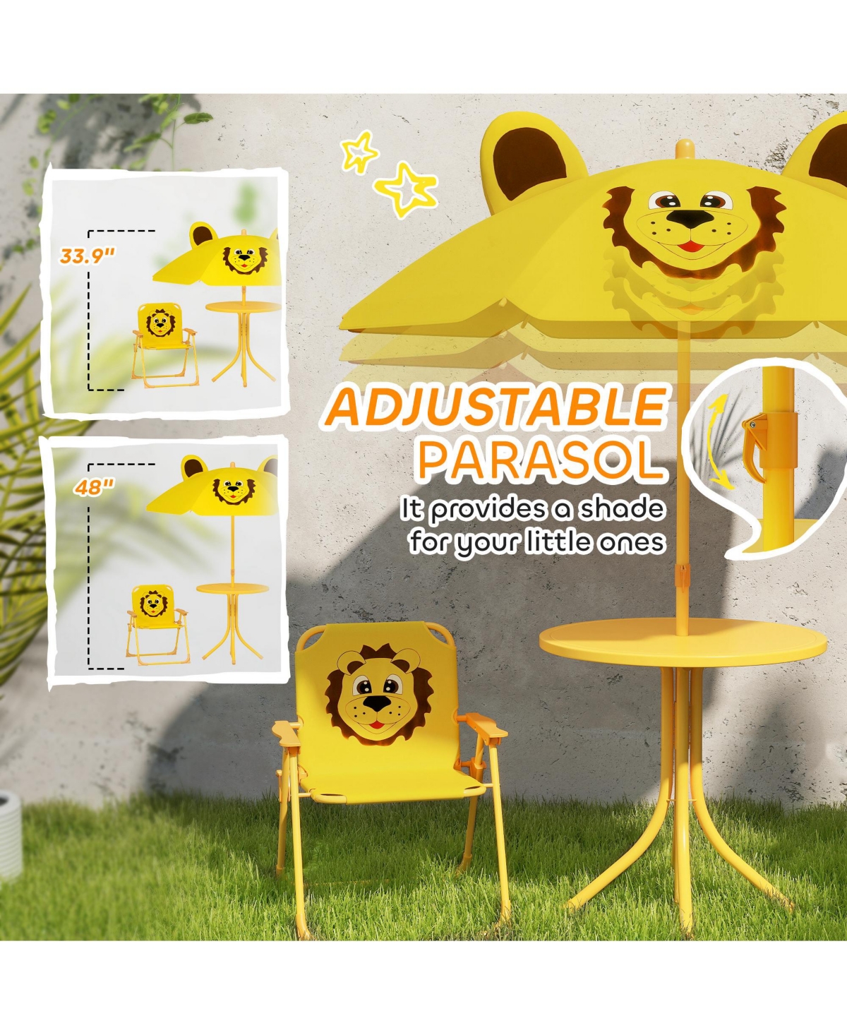 Qaba Kids Picnic Table and Chair Set with Height Adjustable Umbrella