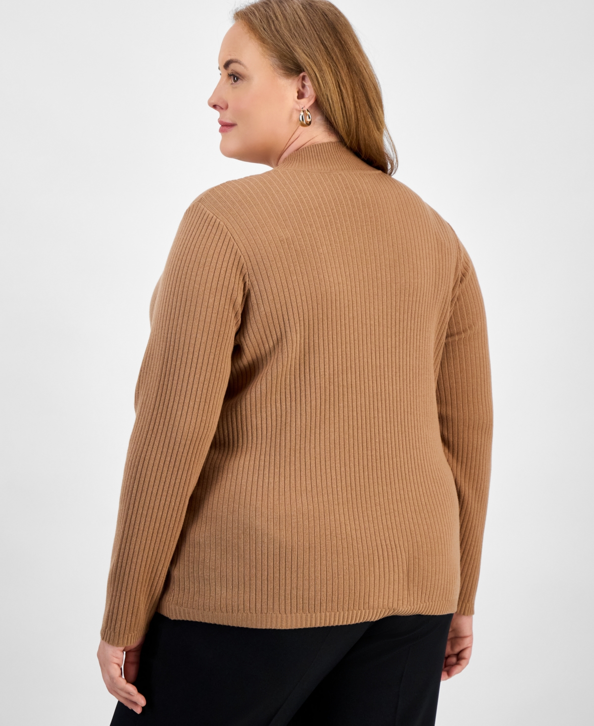 Jones New York Plus Size Sutton Long-sleeve Mock-neck Top In Brown