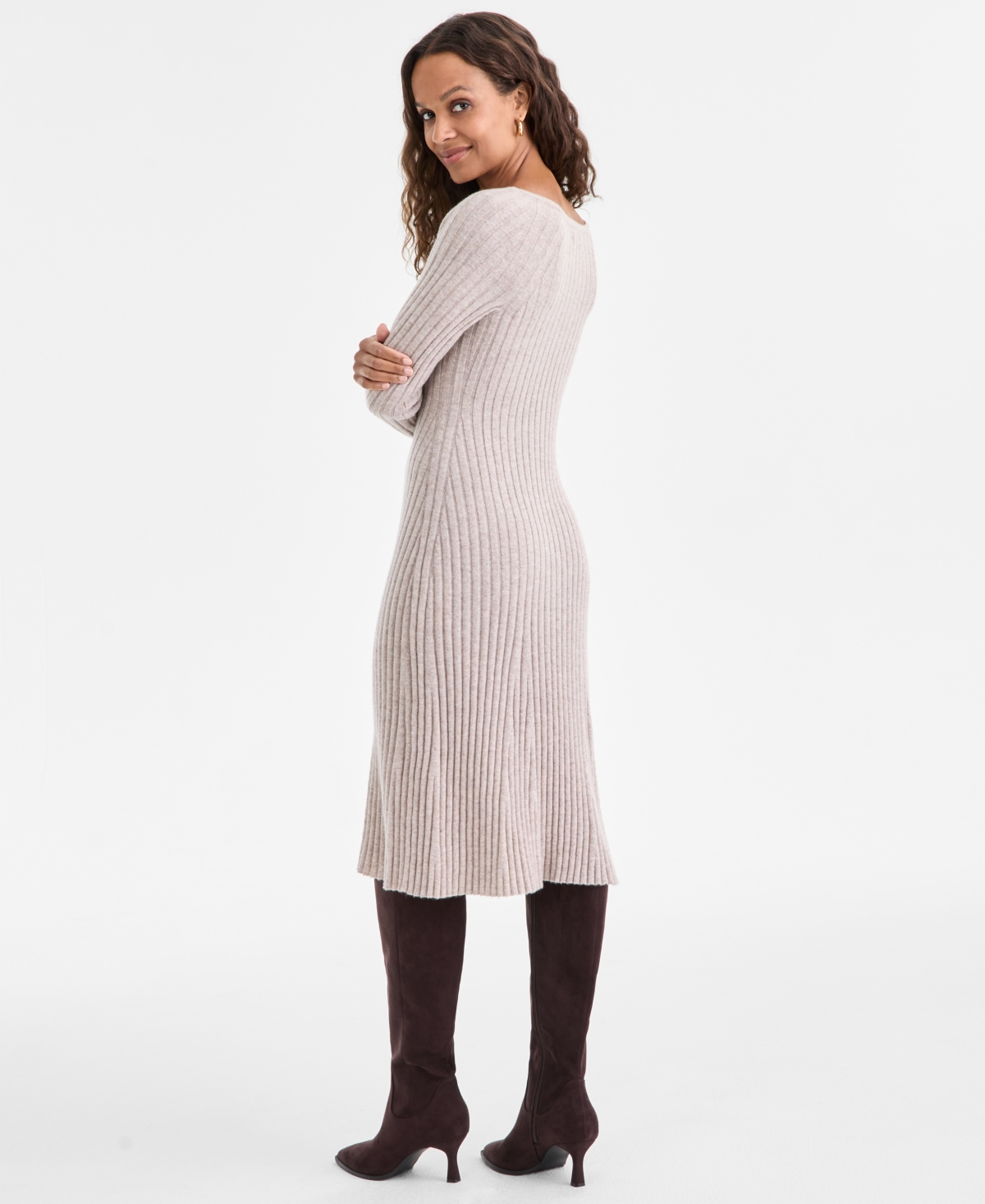 Charter Club Petite Cashmere Rib-neck Boat-neck Sweater Dress, Macy's Exclusive In Gold