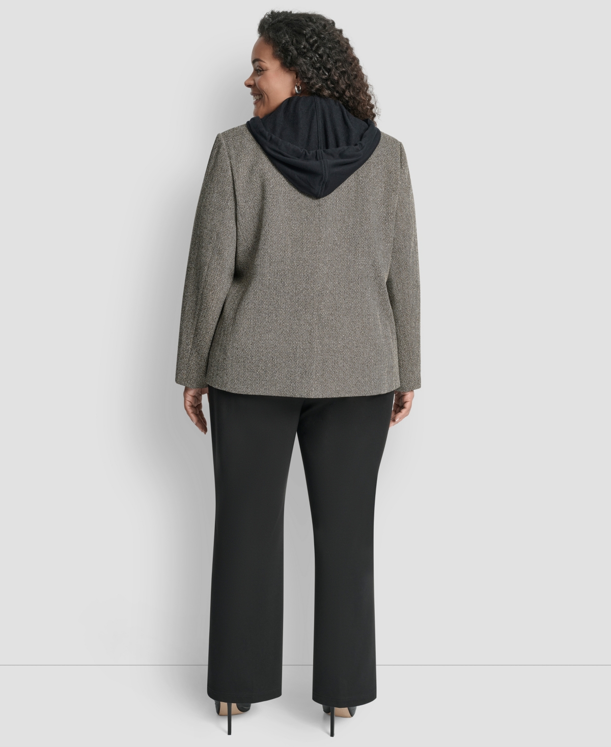 Dkny Plus Size Herringbone Blazer In Gray