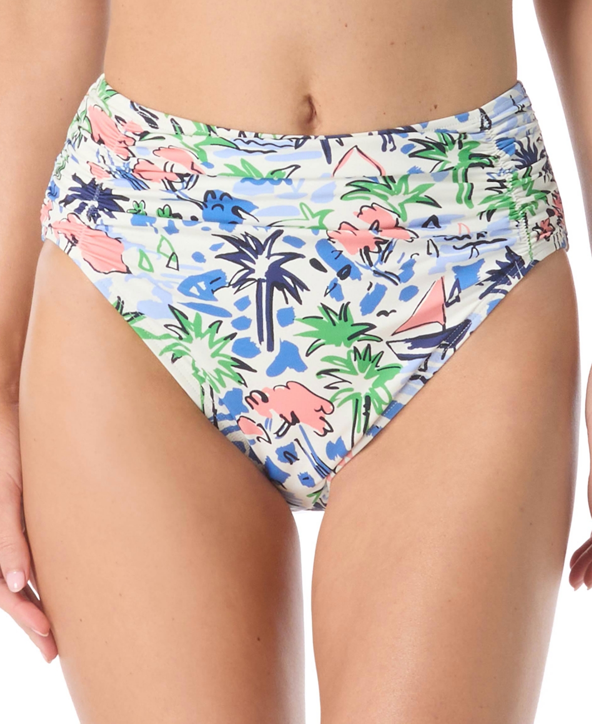 Kate Spade Womens Shirred Bra Bikini Top Shirred High Waist Bottom In Multi